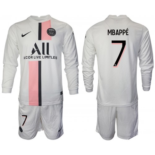 Paris Saint-Germain PSG Kylian Mbappé 7 Fodboldtrøjer Børn Udebanesæt 2021/22 Langærmet Paris Saint-Germain PSG Kylian Mbappé 7 Fodboldtrøjer Børn Udebanesæt 2021/22 Langærmet